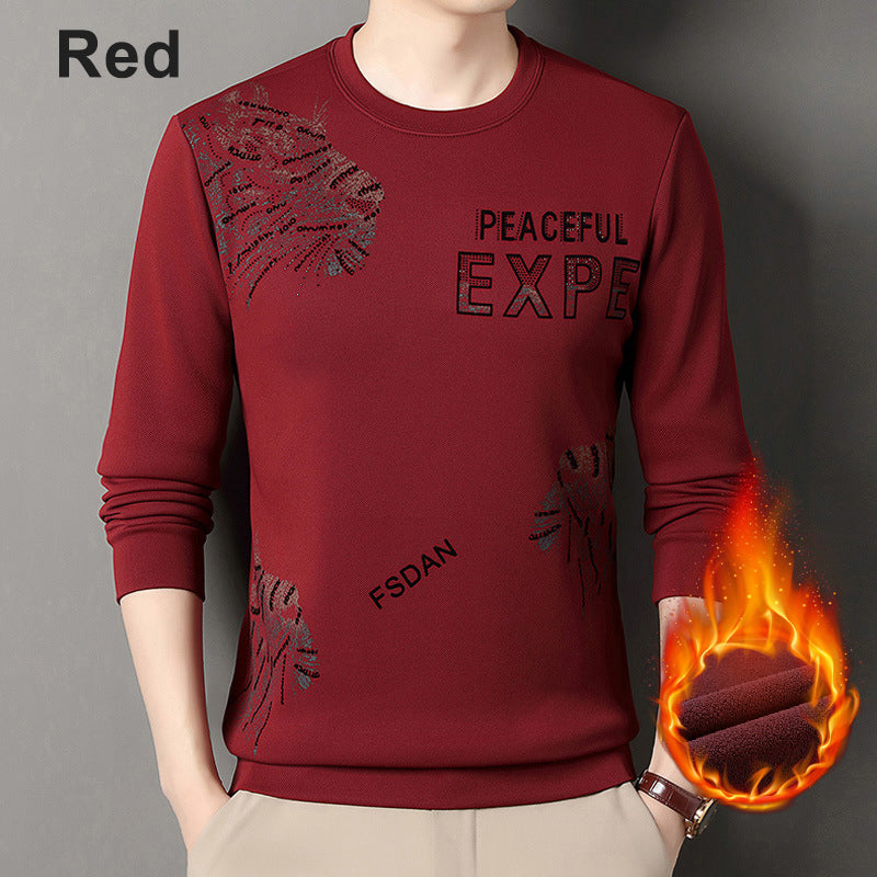 Sudadera con cuello redondo y forro cálido y grueso con estampado de moda para hombre