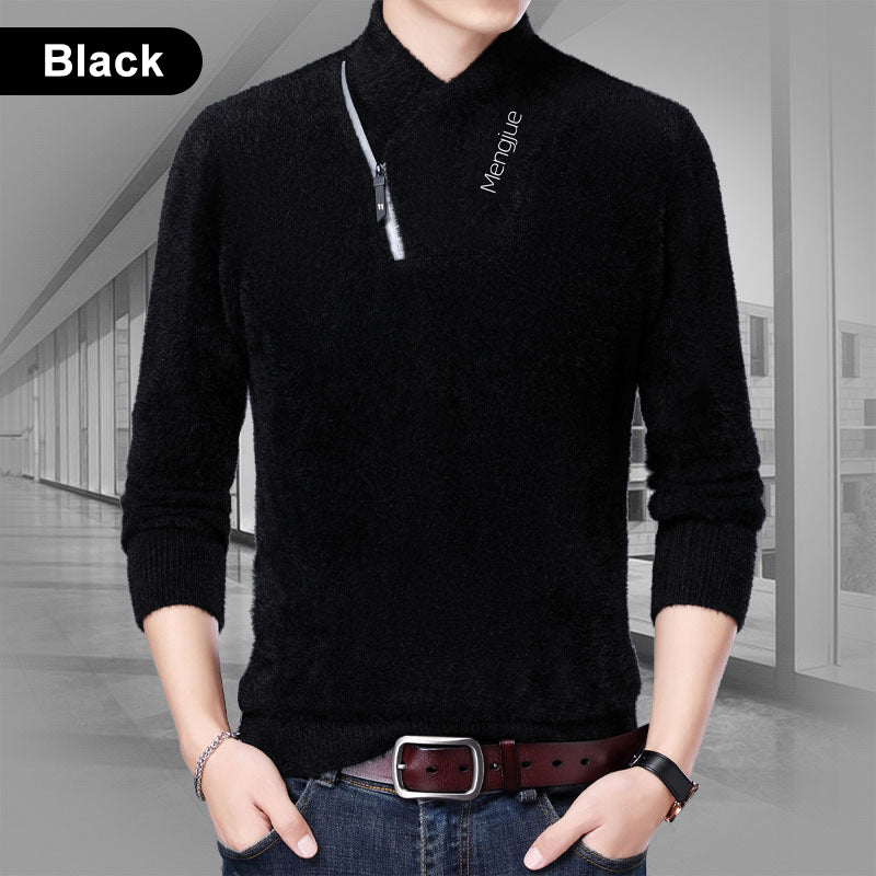 Camiseta cálida con cuello en V y media cremallera para hombre