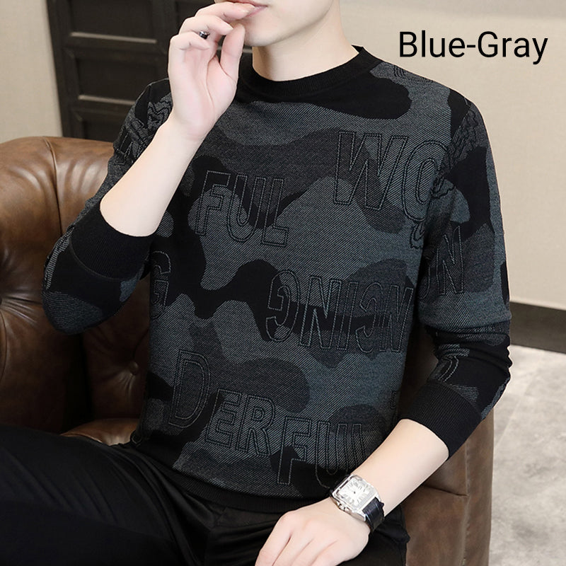 Camiseta estampada de manga larga y cuello redondo para hombre