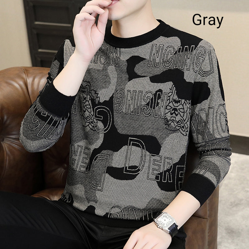 Camiseta estampada de manga larga y cuello redondo para hombre