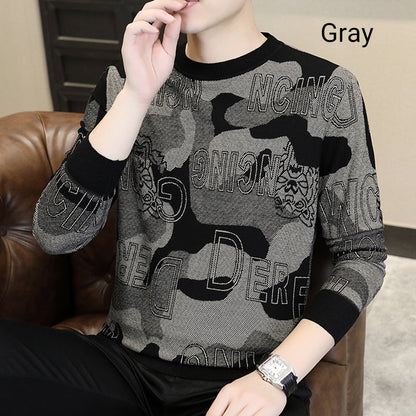 Camiseta estampada de manga larga y cuello redondo para hombre