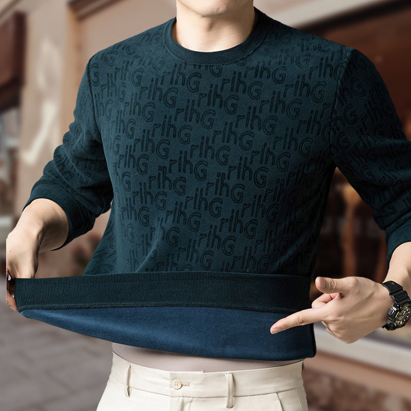 Jersey jacquard de moda con cuello redondo grueso para hombre