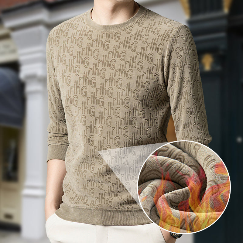 Jersey jacquard de moda con cuello redondo grueso para hombre