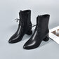 Botines de cuero PU con punta afilada y tacón grueso