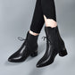 Botines de cuero PU con punta afilada y tacón grueso
