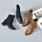 Botines de cuero PU con punta afilada y tacón grueso