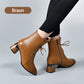 Botines de cuero PU con punta afilada y tacón grueso