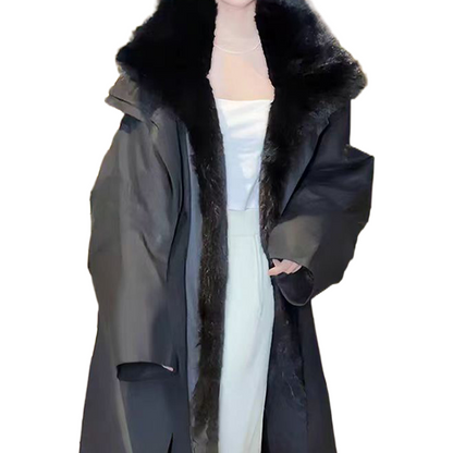 Parka larga de invierno para mujer con piel sintética