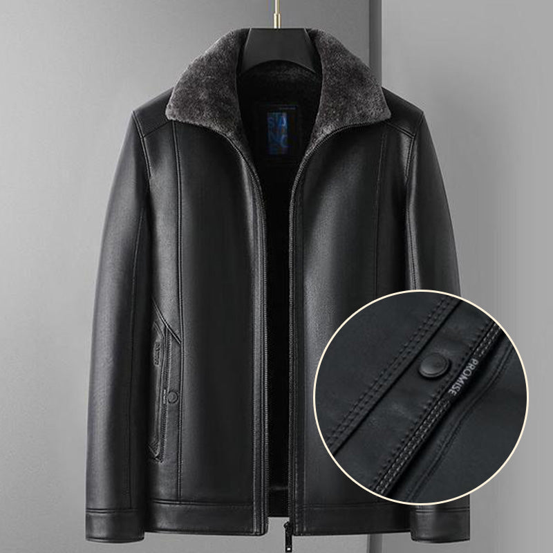 Chaqueta de piel sintética con solapas de felpa para hombre