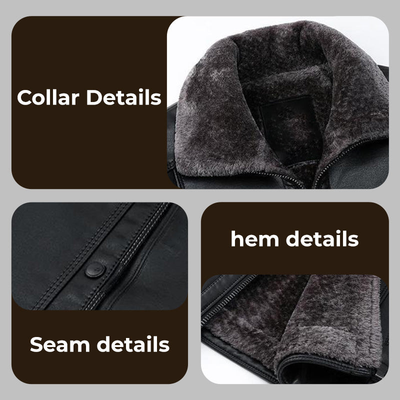 Chaqueta de piel sintética con solapas de felpa para hombre