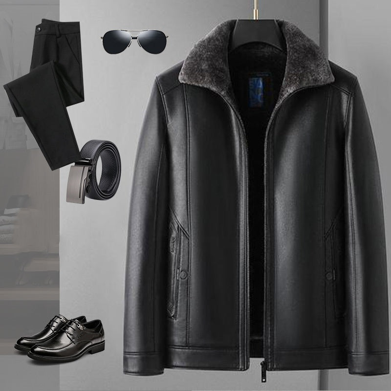 Chaqueta de piel sintética con solapas de felpa para hombre