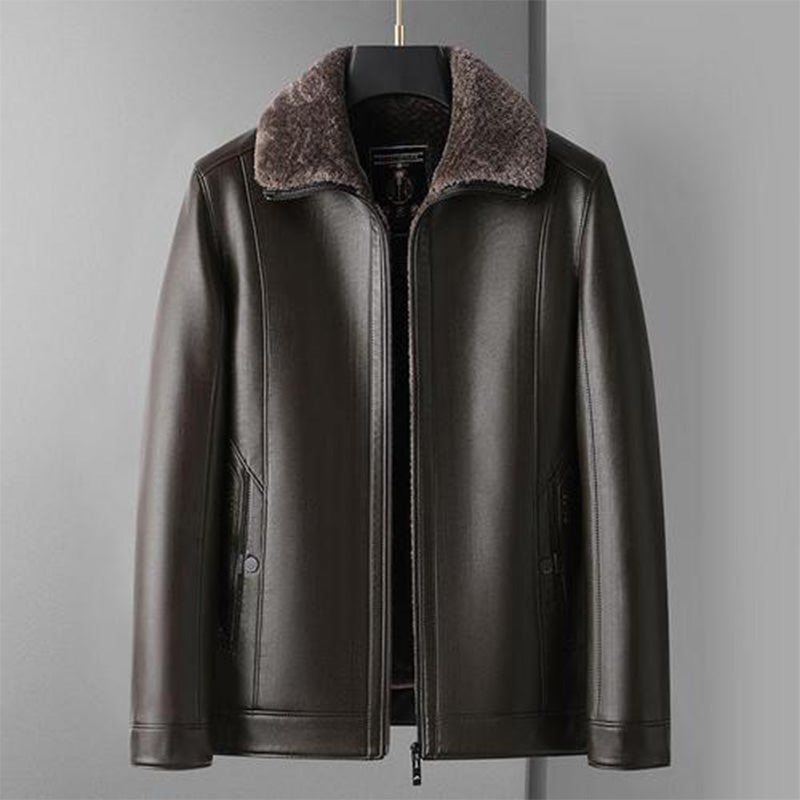 Chaqueta de piel sintética con solapas de felpa para hombre