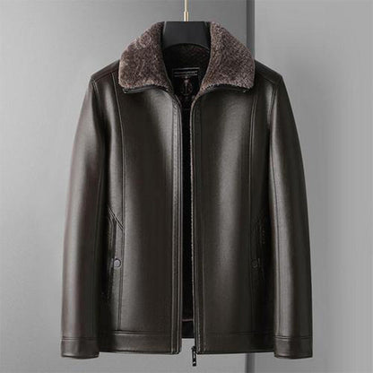 Chaqueta de piel sintética con solapas de felpa para hombre