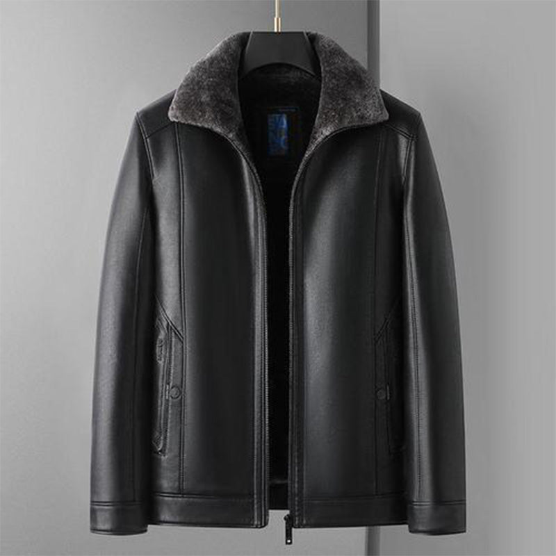 Chaqueta de piel sintética con solapas de felpa para hombre