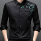 Elegante camisa estampada de manga larga con forro de felpa para hombre