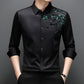 Elegante camisa estampada de manga larga con forro de felpa para hombre