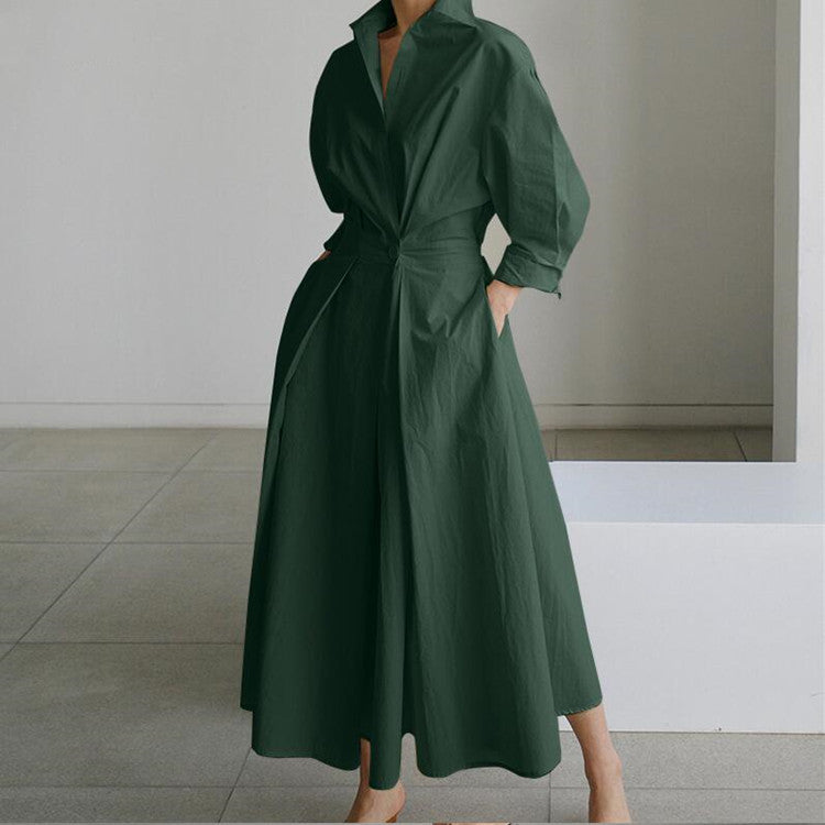 Women's Plain Cotton Lapel Shirt Wrap Dress-Envío gratuito por tiempo limitado