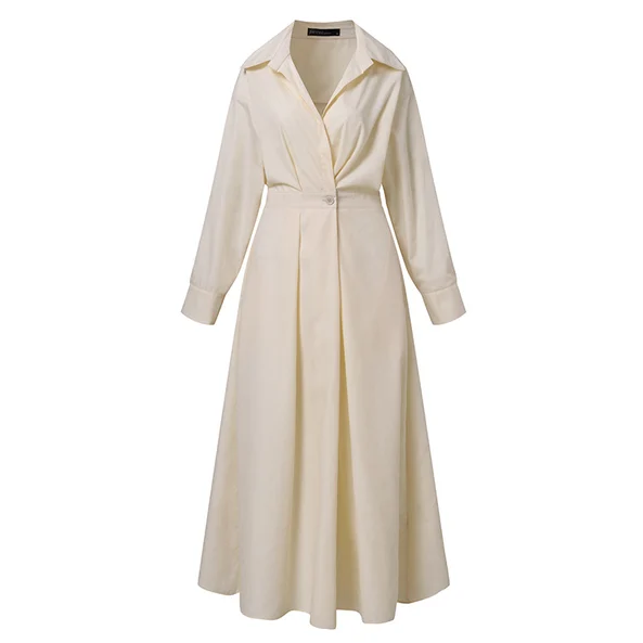 Women's Plain Cotton Lapel Shirt Wrap Dress-Envío gratuito por tiempo limitado