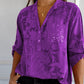 Top casual con estampado de solapa y mangas ajustables para mujer