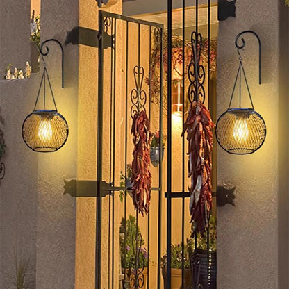 ✨Lámpara colgante solar para jardín y terraza – Linterna de metal resistente a la intemperie para iluminación exterior con ambiente