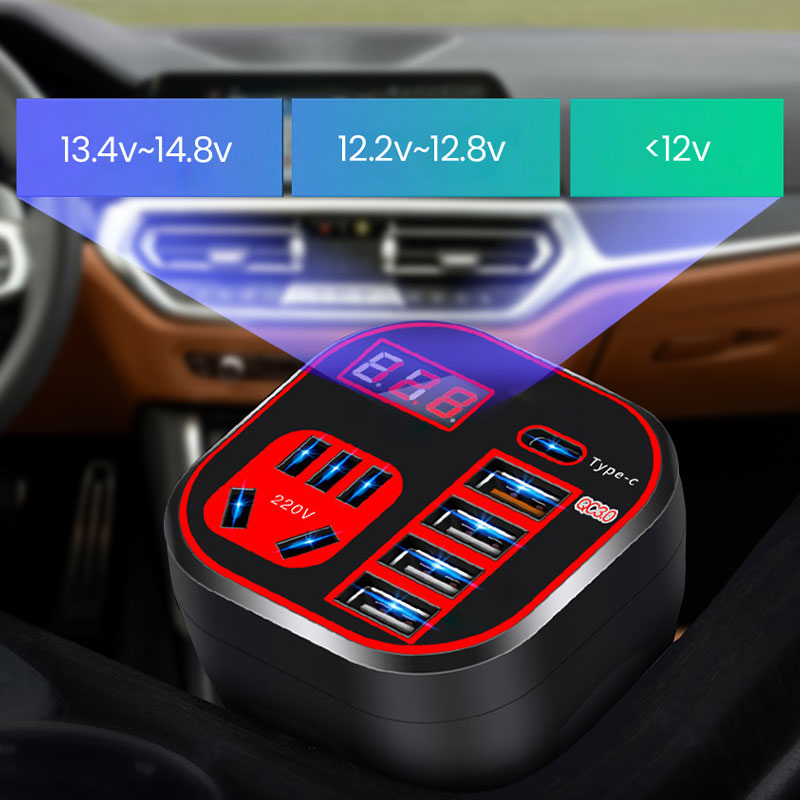 Inversor de Corriente Multifuncional para auto con Cargador QC