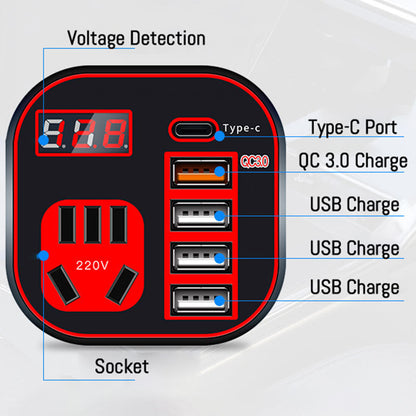 Inversor de Corriente Multifuncional para auto con Cargador QC