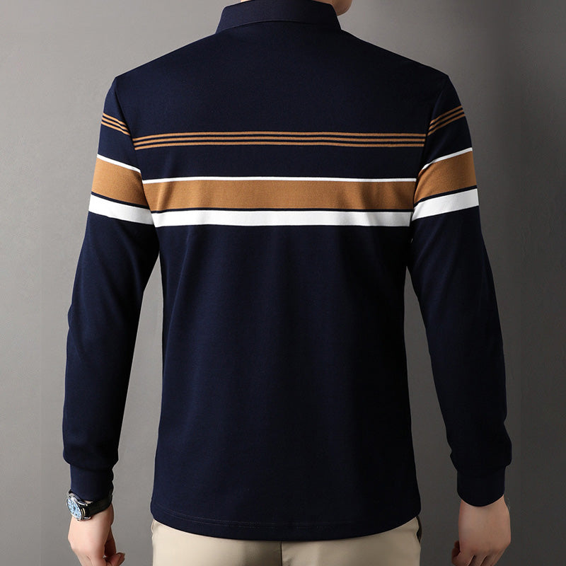 Camisa para Hombre de Vuelta de Cuello Rayada con Botones Frontales a la Cuarta Parte