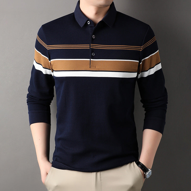 Camisa para Hombre de Vuelta de Cuello Rayada con Botones Frontales a la Cuarta Parte