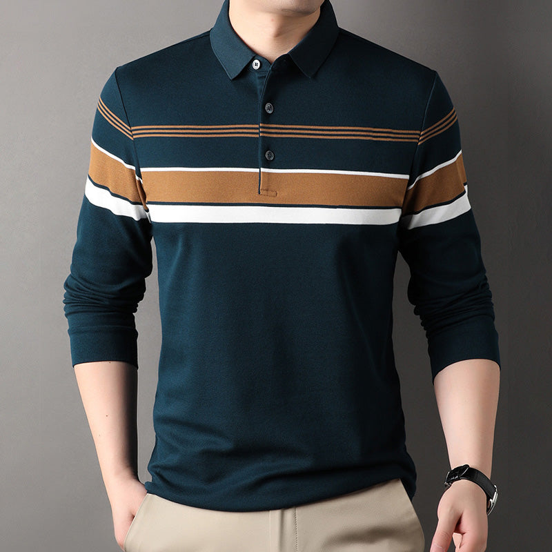 Camisa para Hombre de Vuelta de Cuello Rayada con Botones Frontales a la Cuarta Parte