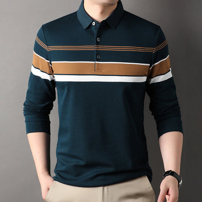Camisa para Hombre de Vuelta de Cuello Rayada con Botones Frontales a la Cuarta Parte