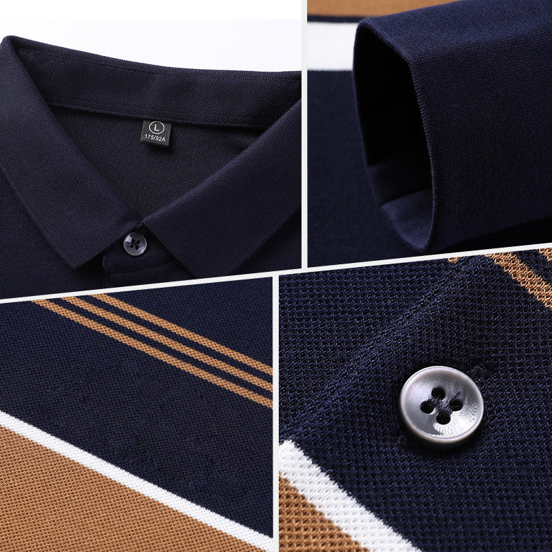 Camisa para Hombre de Vuelta de Cuello Rayada con Botones Frontales a la Cuarta Parte
