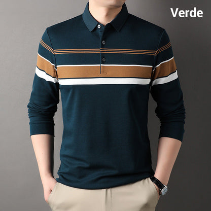 Camisa para Hombre de Vuelta de Cuello Rayada con Botones Frontales a la Cuarta Parte