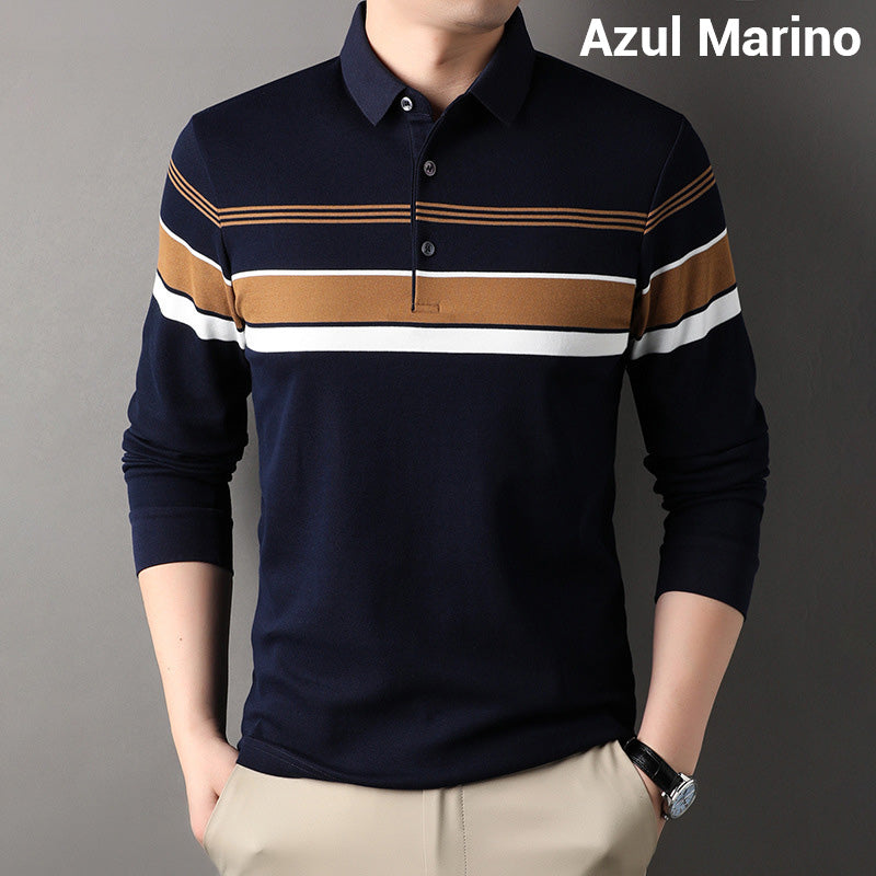 Camisa para Hombre de Vuelta de Cuello Rayada con Botones Frontales a la Cuarta Parte