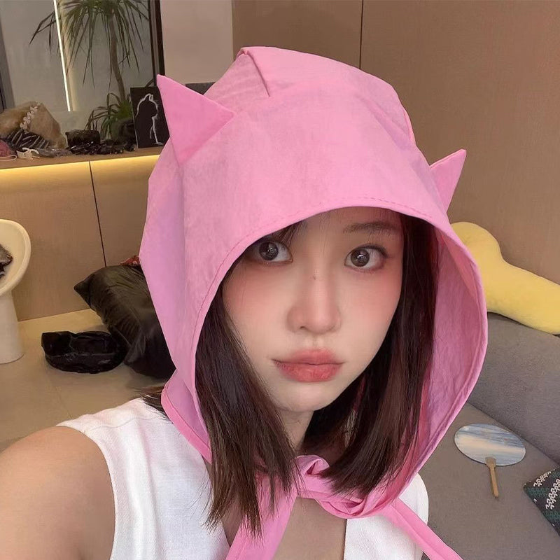 Gorro solar con orejas de gato de secado rápido y correa ajustable para el cuello