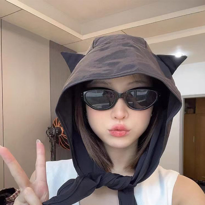 Gorro solar con orejas de gato de secado rápido y correa ajustable para el cuello