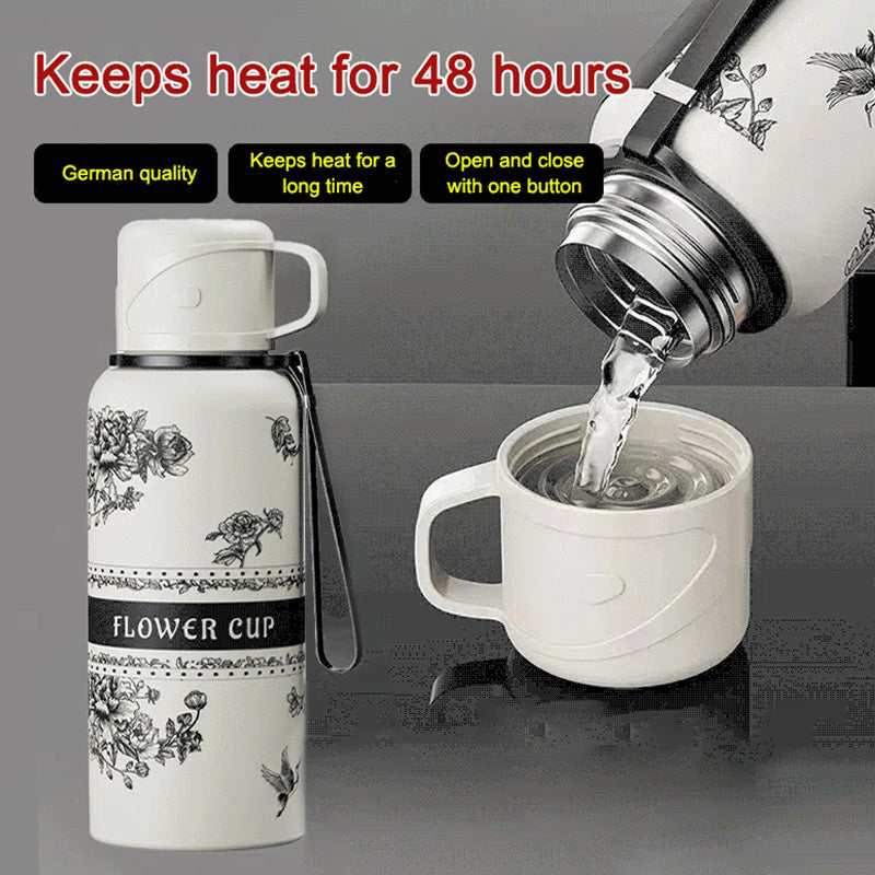 Taza térmica de gran capacidad con estampado de gardenias
