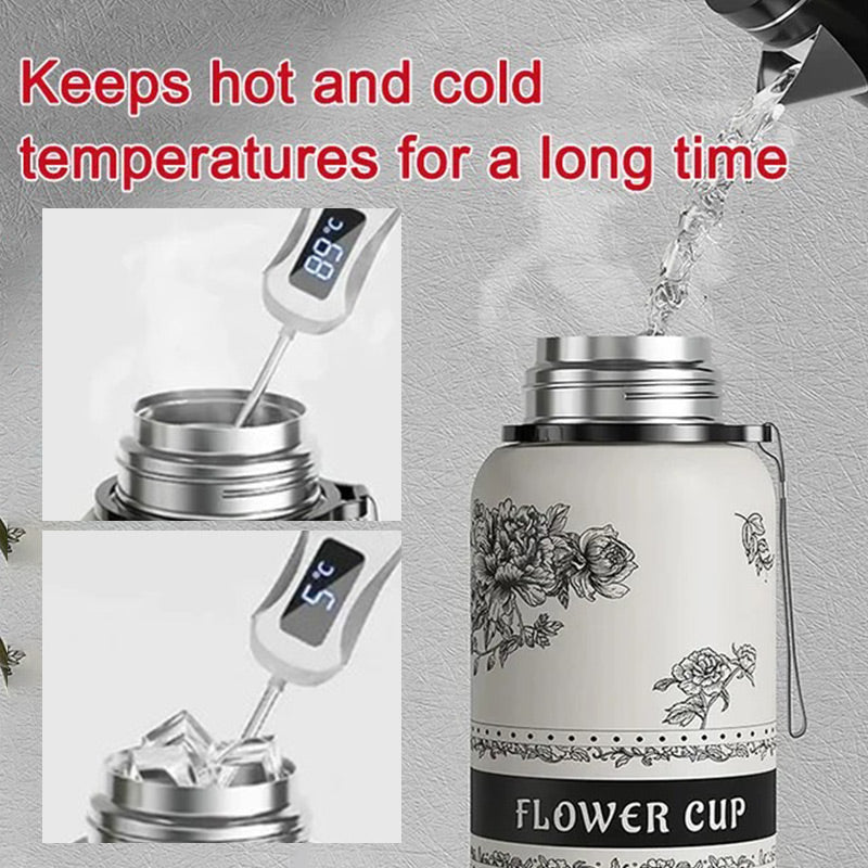 Taza térmica de gran capacidad con estampado de gardenias