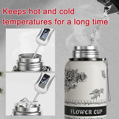 Taza térmica de gran capacidad con estampado de gardenias