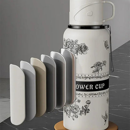 Taza térmica de gran capacidad con estampado de gardenias