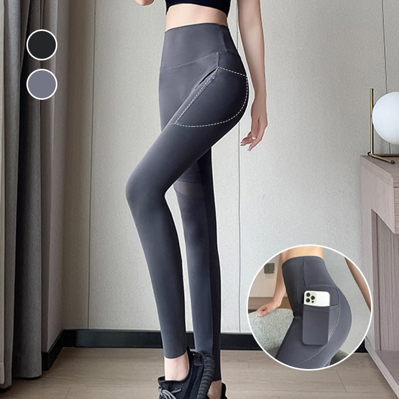 Leggings de malla de cintura alta para mujer con bolsillos