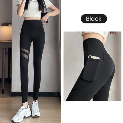 Leggings de malla de cintura alta para mujer con bolsillos