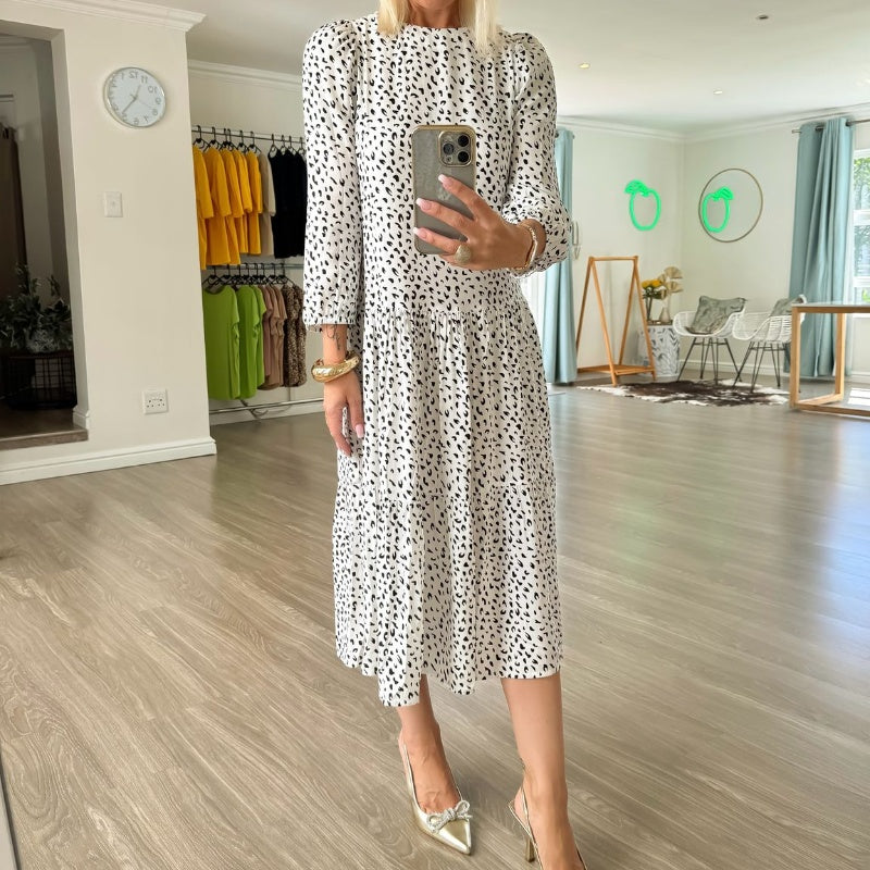 ⏳ ¡Por tiempo limitado 50% de descuento! 💥Vestido casual blanco con estampado de leopardo y bolsillos（Cuanto más compres, mayor será el descuento）