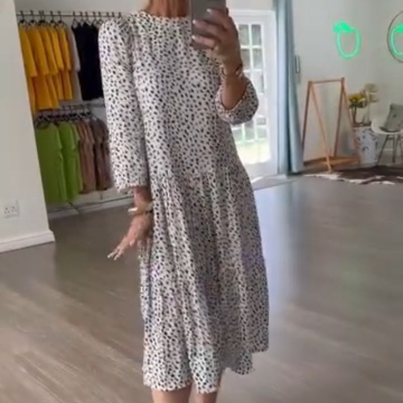 ⏳ ¡Por tiempo limitado 50% de descuento! 💥Vestido casual blanco con estampado de leopardo y bolsillos（Cuanto más compres, mayor será el descuento）