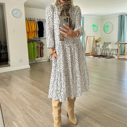 ⏳ ¡Por tiempo limitado 50% de descuento! 💥Vestido casual blanco con estampado de leopardo y bolsillos（Cuanto más compres, mayor será el descuento）