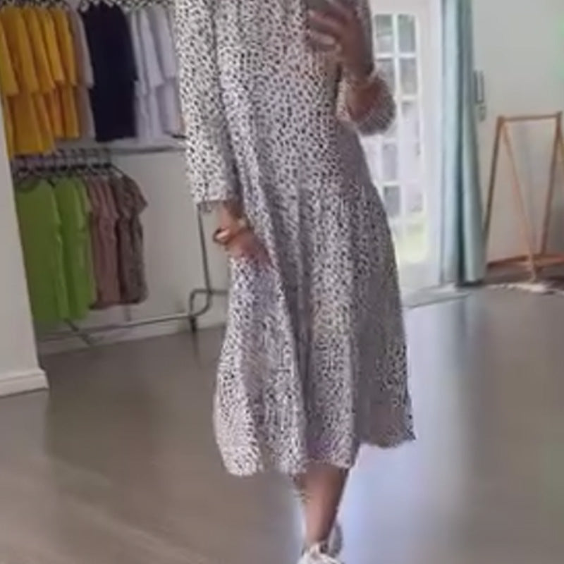 ⏳ ¡Por tiempo limitado 50% de descuento! 💥Vestido casual blanco con estampado de leopardo y bolsillos（Cuanto más compres, mayor será el descuento）