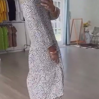 ⏳ ¡Por tiempo limitado 50% de descuento! 💥Vestido casual blanco con estampado de leopardo y bolsillos（Cuanto más compres, mayor será el descuento）