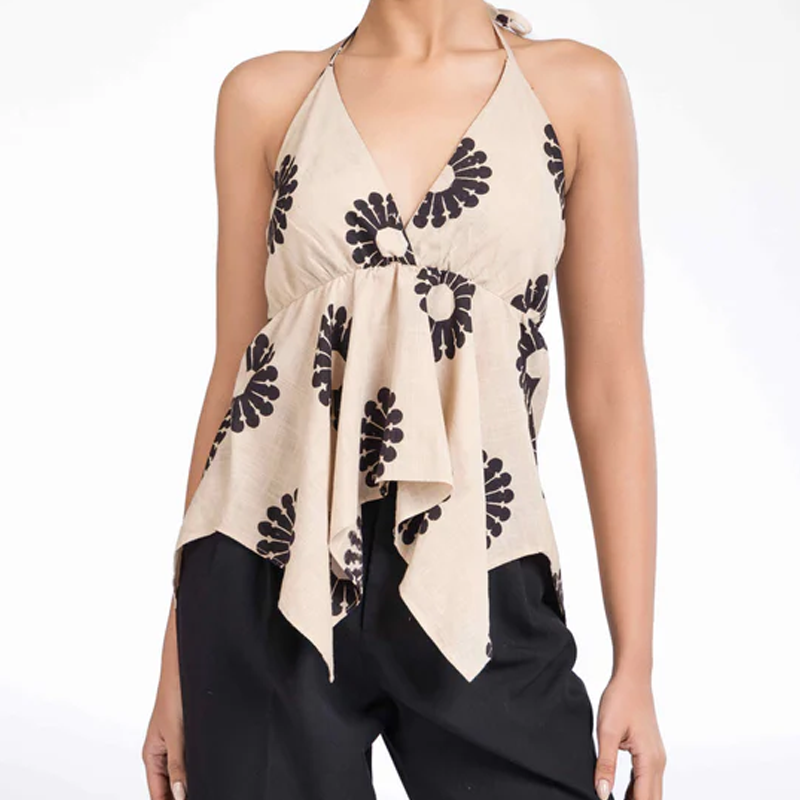 ⏳ ¡50% de descuento por tiempo limitado! 💥Halter V-Neck Floral Irregular Hem Top（Cuanto más compres, mayor será el descuento）
