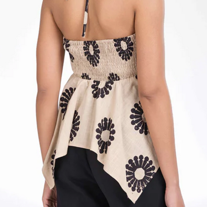 ⏳ ¡50% de descuento por tiempo limitado! 💥Halter V-Neck Floral Irregular Hem Top（Cuanto más compres, mayor será el descuento）