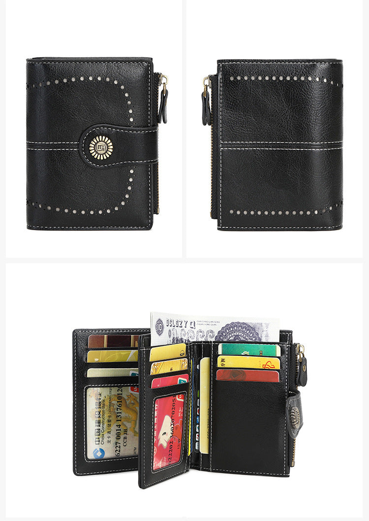 RFID 💖 Billetera con cremallera antirrobo para damas 💖 Billetera con hebilla y ranura para múltiples tarjetas