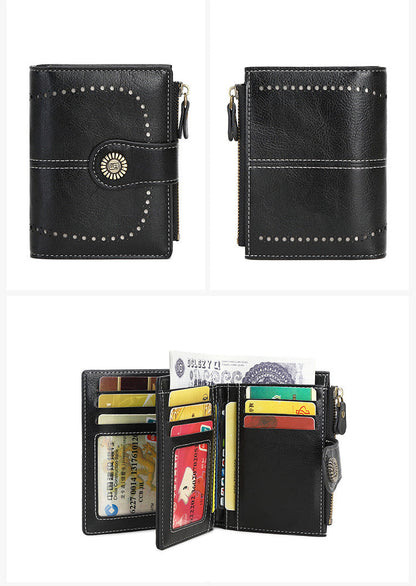 RFID 💖 Billetera con cremallera antirrobo para damas 💖 Billetera con hebilla y ranura para múltiples tarjetas